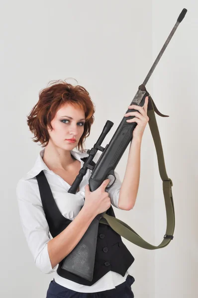 Cute young girl on the shooting — Stock Photo, Image