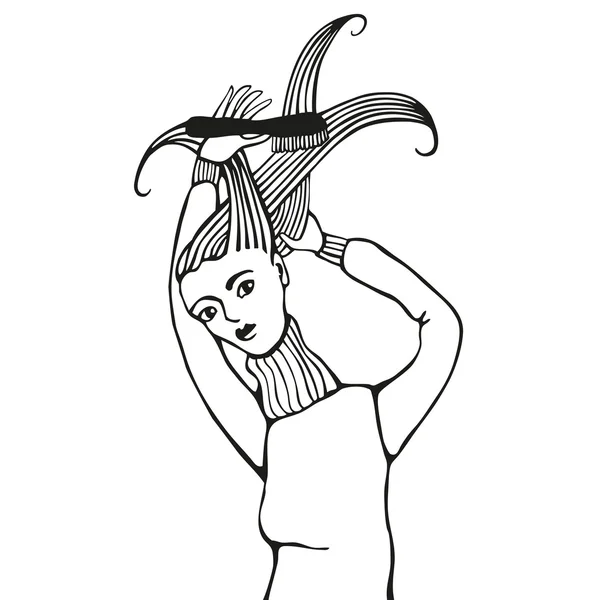 Menina escovar o cabelo —  Vetores de Stock