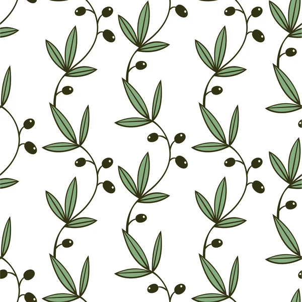 Modèle floral vert sans couture avec des olives — Image vectorielle