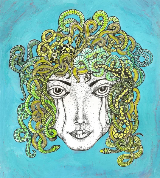 Painting of Medusa with hair of snakes