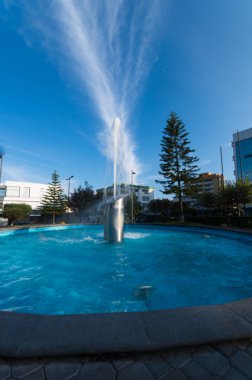 Bir bahçe ve güzel mavi gökyüzü ile büyük bir sıçrama bir orta çeşme