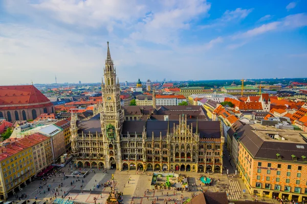 Munich, Germany - July 30, 2015: Spectacular image showing beautiful city hall building, taken from high up overlooking Munich