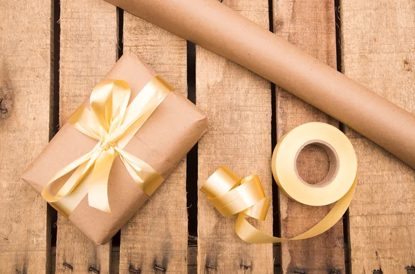 Gift wrapping concept with various paper colors, scissors, tape