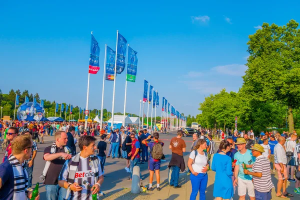 BERLIN, GERMANY - JUNE 06, 2015: Soccer is a real party, fans of the whole word outside of olimpic stadium in Berlin, champions league fina match