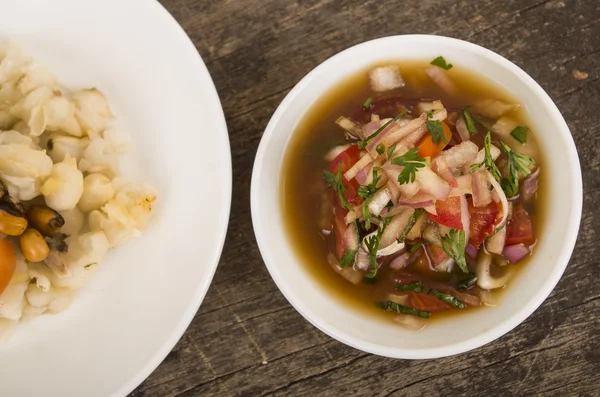 Traditional bowl of ecuadorian encebolladas, very nice presentation, restaurant catering concept — Stock Photo, Image