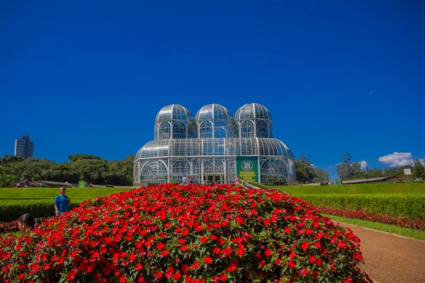 CURITIBA ,BRAZIL - MAY 12, 2016: nice view of the greenhouse, it is a metallic structure surrounded by geometrical gardens