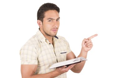 genç yakışıklı erkek öğretmen not defteri tutan