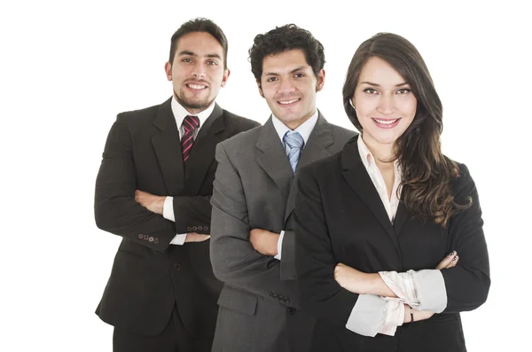 Drie bestuurders die zich voordeed op geïsoleerde Wit — Stockfoto