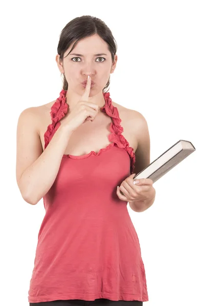 Beautiful young female teacher holding book — Stock Photo, Image