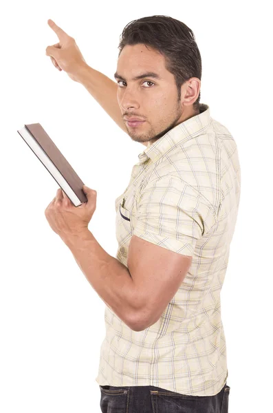 Young handsome male teacher holding notebook — Stock Photo, Image