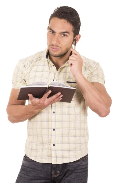 Joven guapo macho profesor holding notebook —  Fotos de Stock