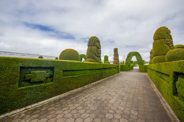 TULCAN, ECUADOR - 3 DE JULIO DE 2016: camino del cementerio con diseños geométricos en los árboles —  Fotos de Stock