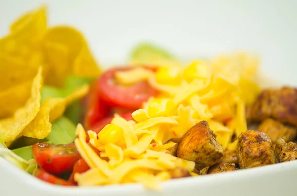 Closeup elegant serving of pasta and meatballs inside white bowl — Stock Photo, Image