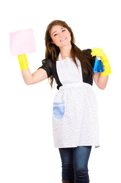 Mooie jonge huisvrouw schoonmaken — Stockfoto