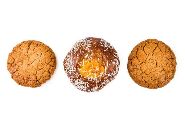 Baked sweets coconut bun oatmeal cookies — Stock Photo, Image