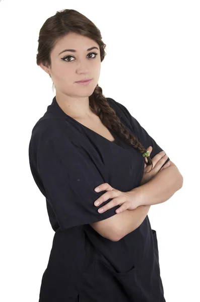 Mooie jonge brunette meisje stagiair arts kinderarts verpleegster — Stockfoto