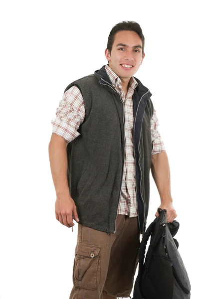 Handsome latin man holding backpack — Stock Photo, Image