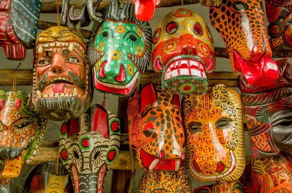 Mayan wooden masks guatemala market — Stock Photo, Image