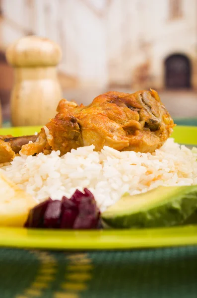 Chicken served with white rice potato on a plate — Stock Photo, Image