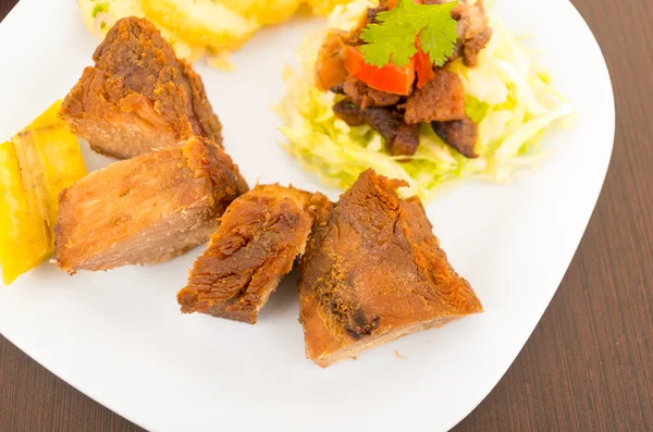 Fritada fried pork traditional ecuadorian food — Stock Photo, Image