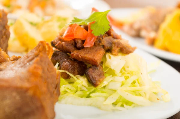 Fritada fried pork traditional ecuadorian food — Stock Photo, Image