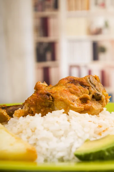 Chicken served with white rice potato on a plate — Stock Photo, Image