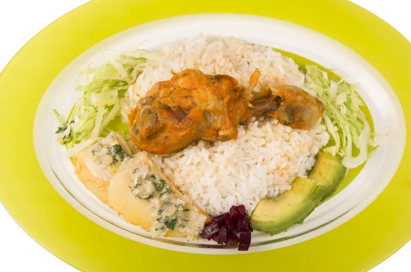 Chicken served with white rice potato on a plate — Stock Photo, Image