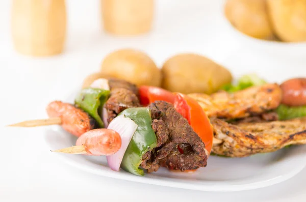 Skewers shish kebab sticks grilled meat chicken — Stock Photo, Image