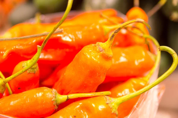 Pila de chiles rojos frescos en el mercado —  Fotos de Stock