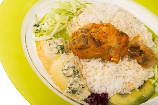 Chicken served with white rice potato on a plate — Stock Photo, Image