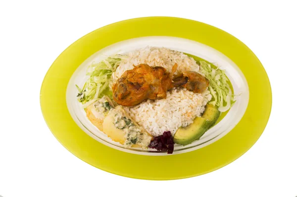 Chicken served with white rice potato on a plate — Stock Photo, Image