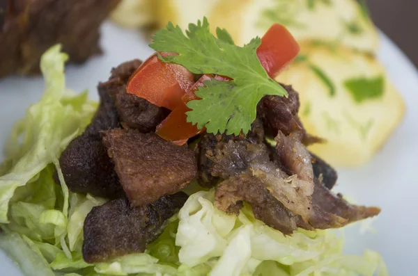 Fritada fried pork Ecuadorian plate — Stock Photo, Image