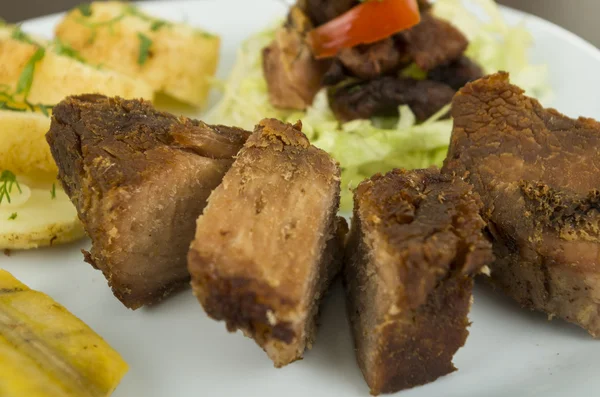 Fritada fried pork Ecuadorian plate — Stock Photo, Image