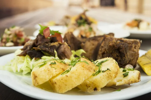 Fritada fried pork Ecuadorian plate — Stock Photo, Image