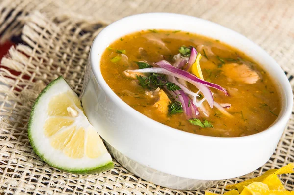 Delicious encebollado fish stew from Ecuador — Stock Photo, Image