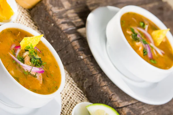 Delicious encebollado fish stew from Ecuador — Stock Photo, Image