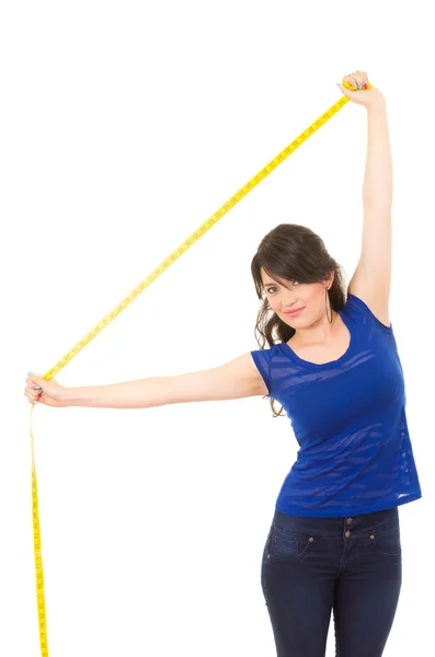 Young girl holding measuring tape — Stock Photo, Image