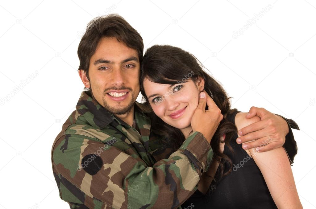 young military soldier returns to meet his wife girlfriend