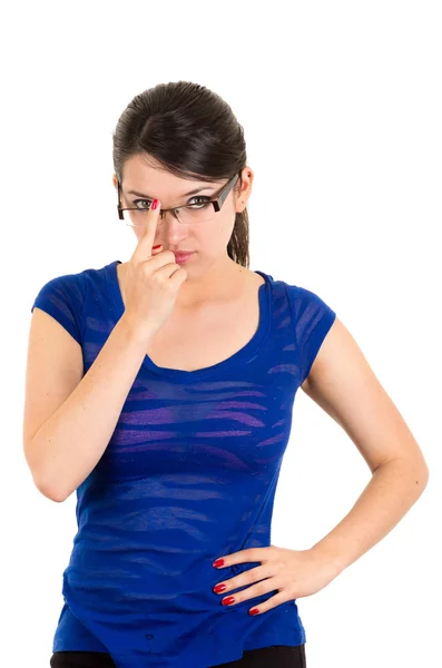 Beautiful young brunette latin girl wearing glasses posing — Stock Photo, Image