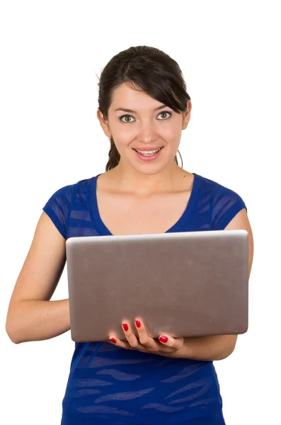 Beautiful latin young woman using laptop — Stock Photo, Image