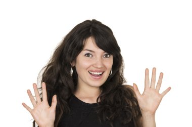 Siyah en iyi el sürpriz olan güzel esmer kadın