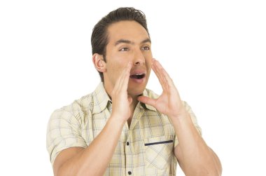 genç yakışıklı İspanyol adam çığlık poz