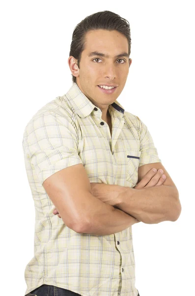 Young handsome hispanic man posing with arms crossed — Stock Photo, Image