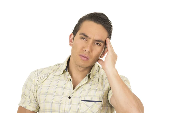 Young handsome hispanic man posing with headache — Stock Photo, Image