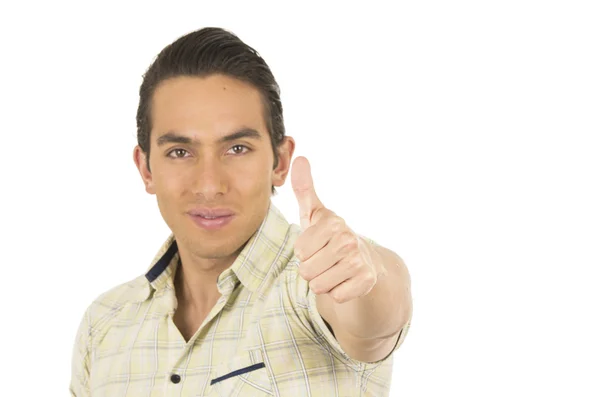 Young handsome hispanic man posing with thumb up — Stock Photo, Image