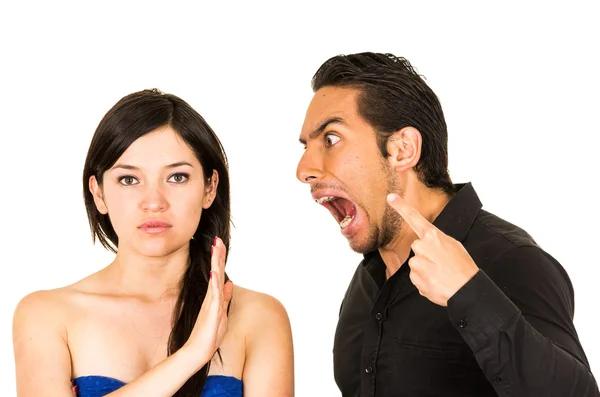 Young attractive woman ignoring angry husband boyfriend — Stock Photo, Image