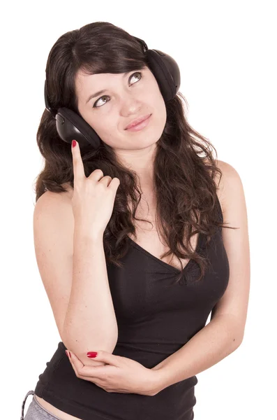 Beautiful young trendy girl using headphones — Stock Photo, Image