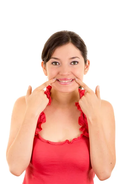 Beautiful young woman gesturing smile — Stock Photo, Image