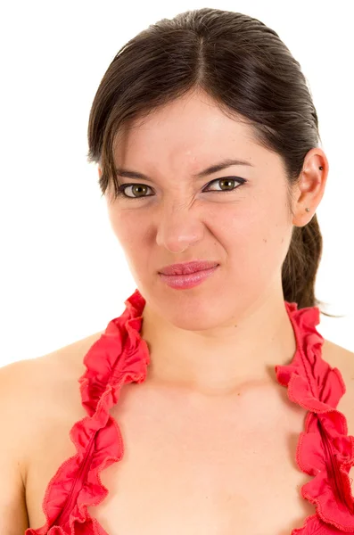 Beautiful young woman expressing disgust — Stock Photo, Image