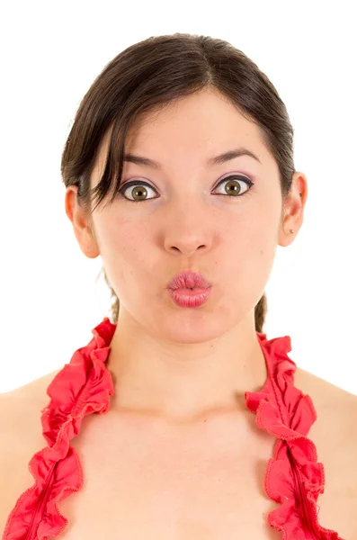 Beautiful young woman gesturing kiss — Stock Photo, Image